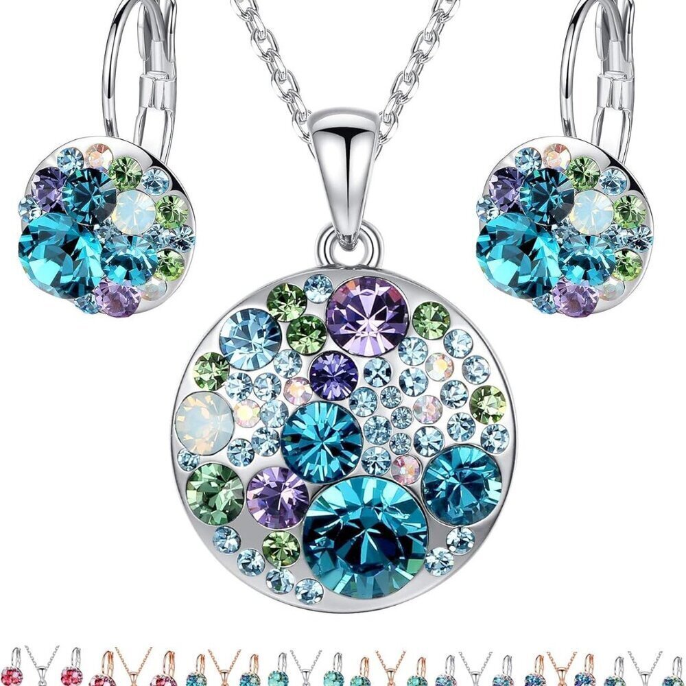 Ocean Bubble Women's Crystal Jewelry Set Pendant Earring Silver Rose Gold